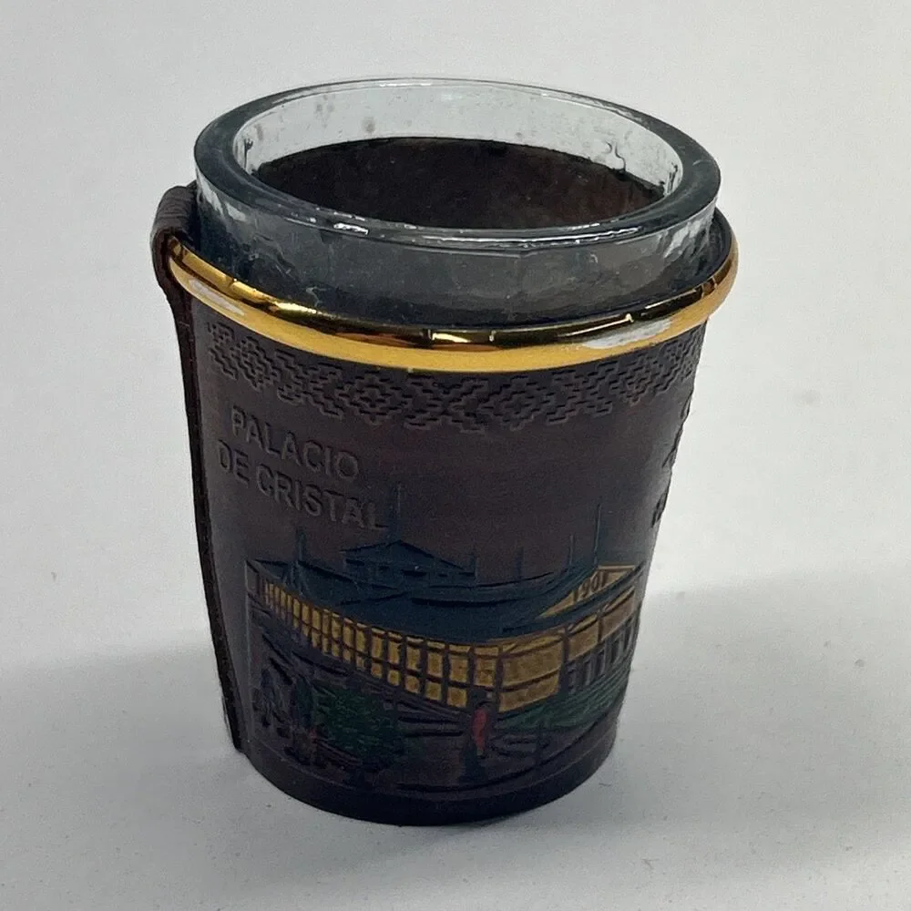 Lot Of 6 Vintage Ecuador Guayaquil Shot‎ Glasses W/ Hand Tooled Leather Sleeves